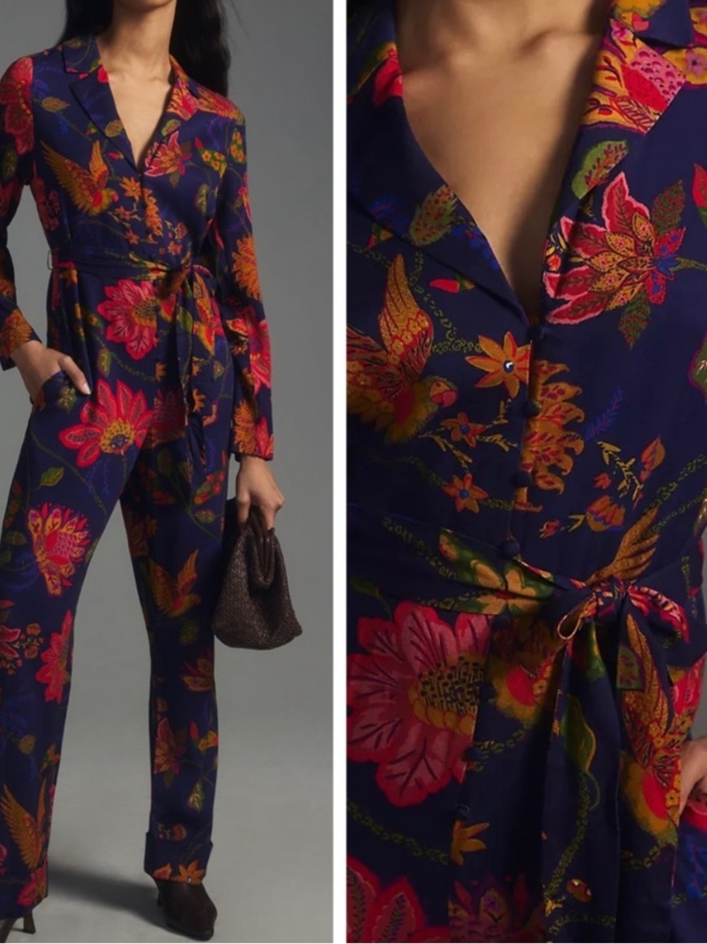 Anthropologie x Farm Rio Floral Front Button Jumpsuit